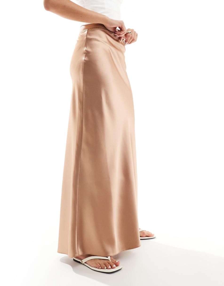Miss Selfridge satin trim detail bias maxi skirt in bronze