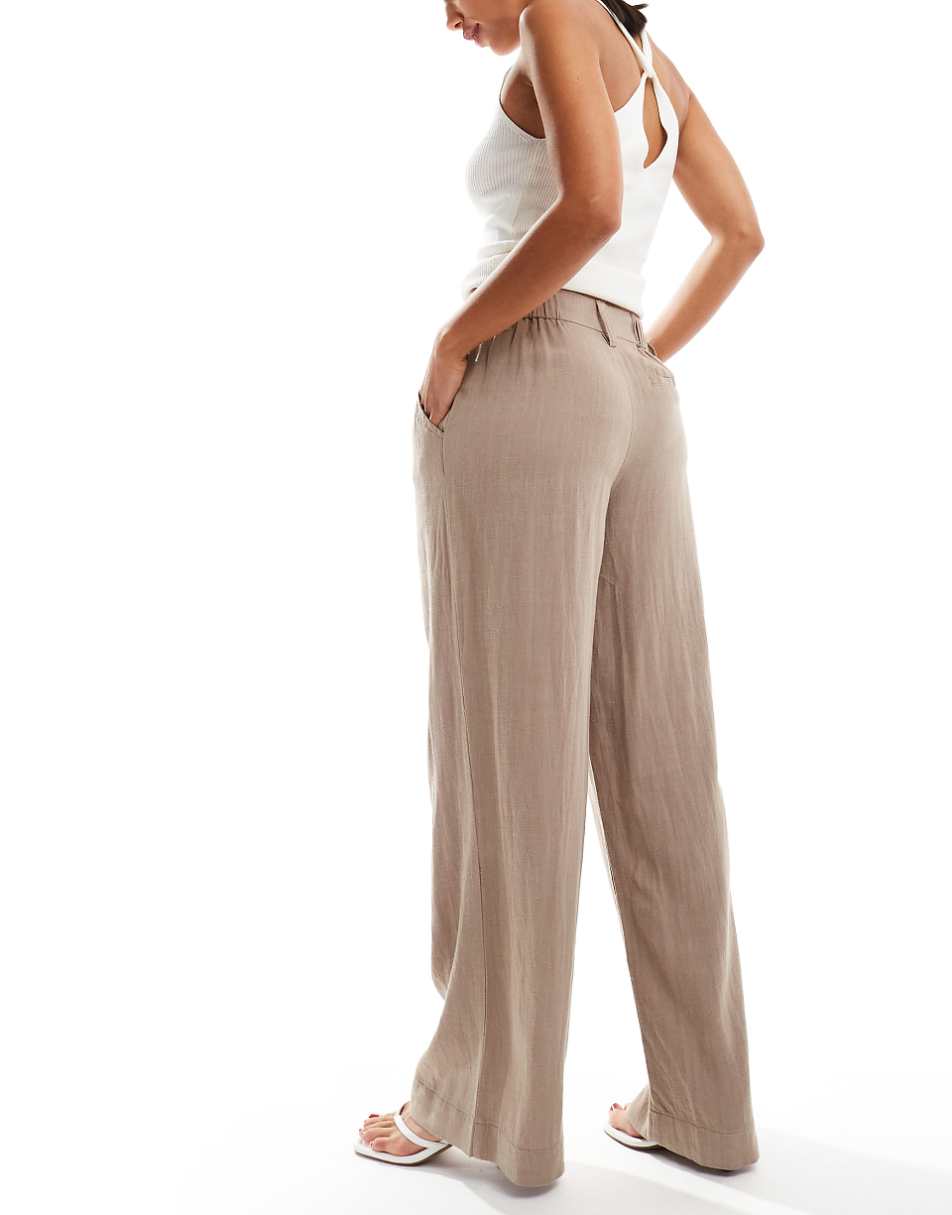 ASOS DESIGN wide leg dad pants with linen in taupe