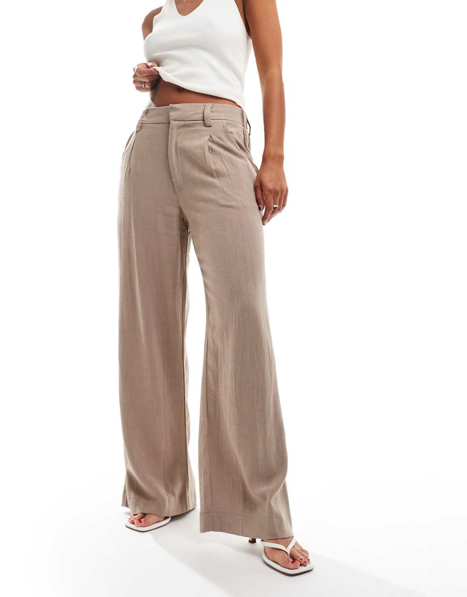 ASOS DESIGN wide leg dad pants with linen in taupe