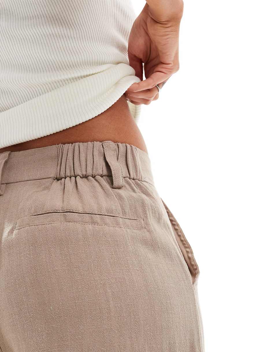 ASOS DESIGN wide leg dad pants with linen in taupe