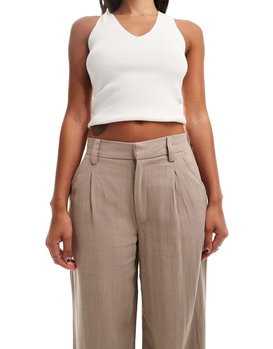 ASOS DESIGN wide leg dad pants with linen in taupe