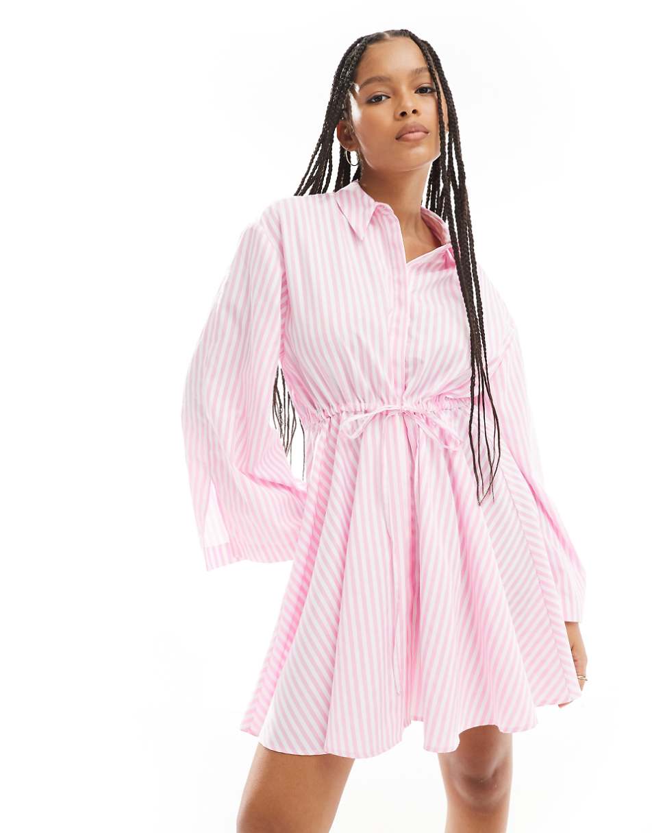 ASOS DESIGN shirt with channel front in pink and white stripe