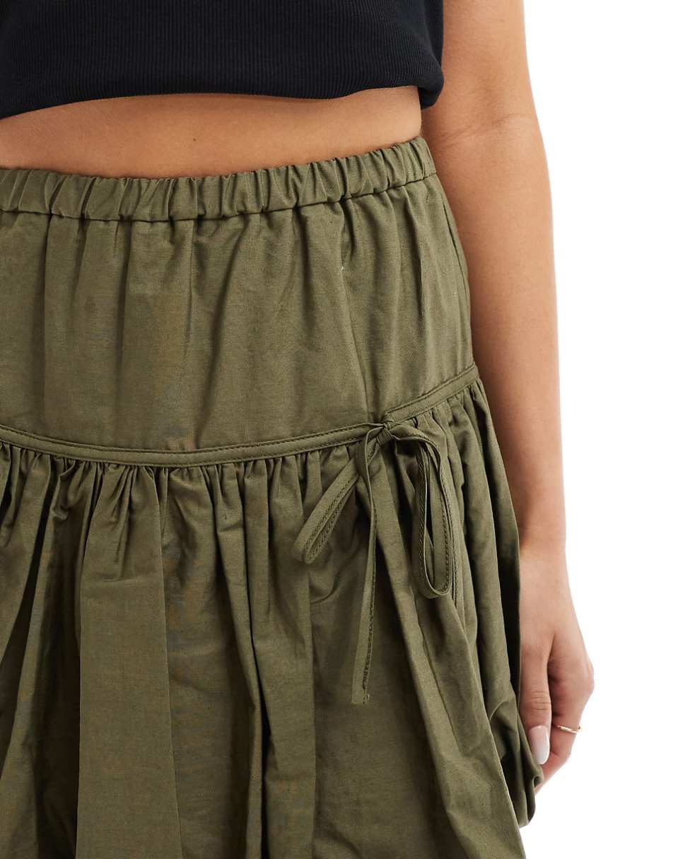 Miss Selfridge poplin puffball mini skirt in khaki