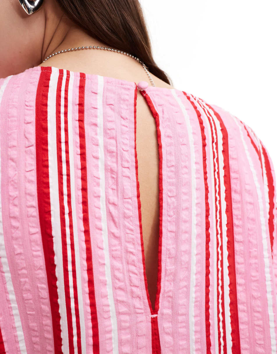 Monki seersucker smock midi dress in multi color stripe