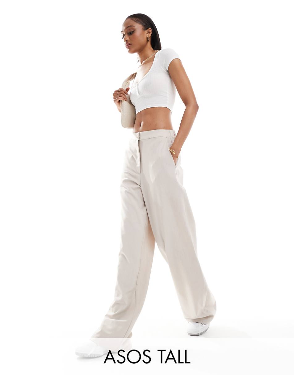 ASOS DESIGN Tall tailored wide leg dad pant in stone