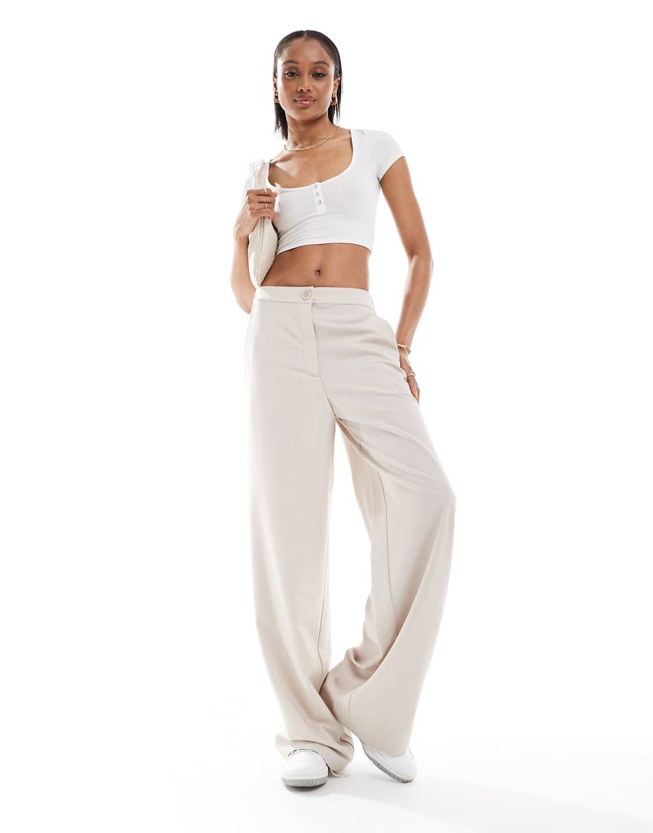 ASOS DESIGN Tall tailored wide leg dad pant in stone