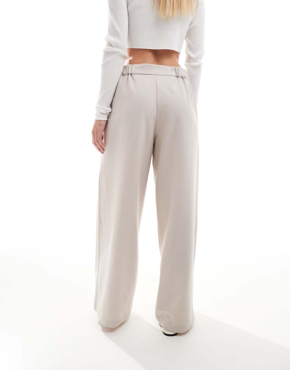 ASOS DESIGN Petite tailored wide leg dad pant in stone