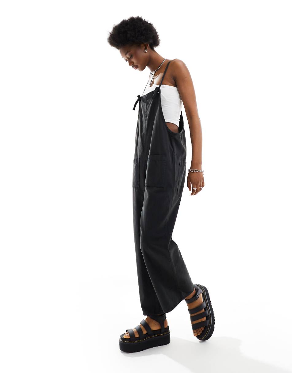 Monki lightweight denim overalls in black