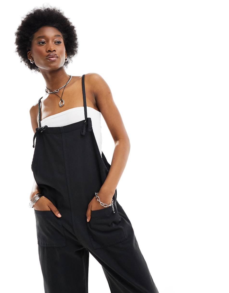 Monki lightweight denim overalls in black