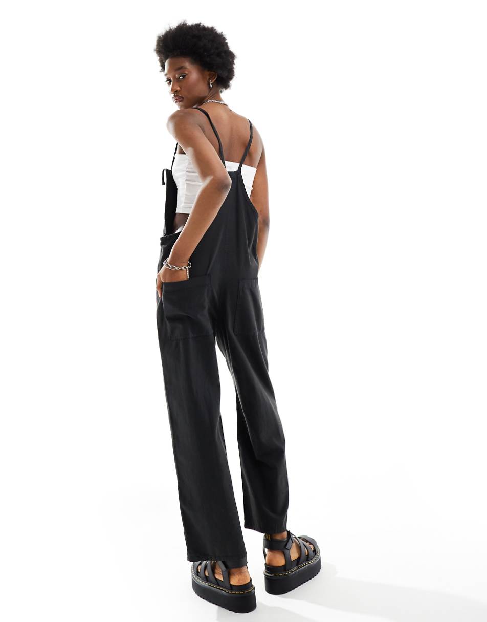 Monki lightweight denim overalls in black