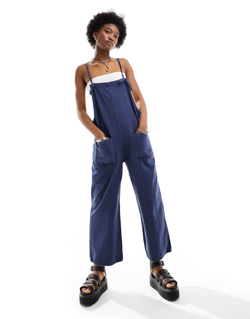 Monki lightweight denim overalls in blue