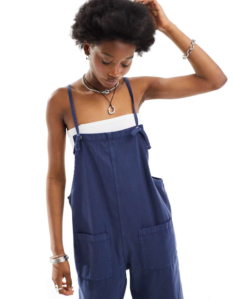 Monki lightweight denim overalls in blue