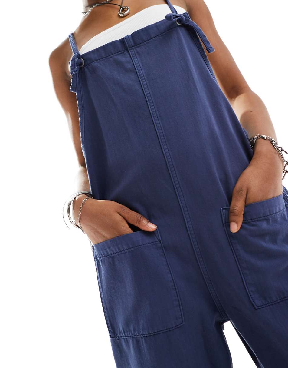 Monki lightweight denim overalls in blue