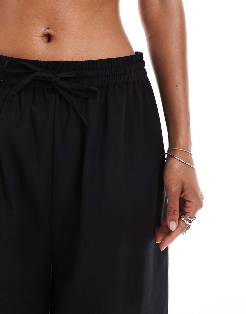 COLLUSION elastic waist linen beach pants in black
