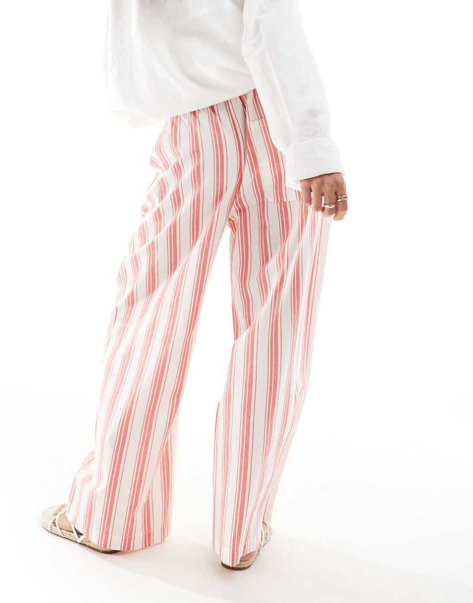 ASOS DESIGN Petite pull on pants in red deckchair stripe