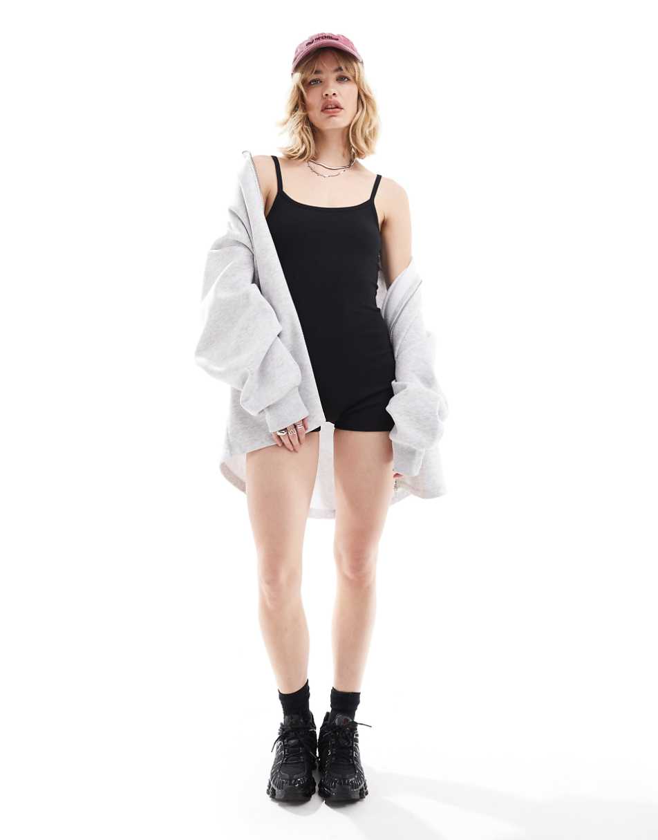 COLLUSION jersey cami unitard in black