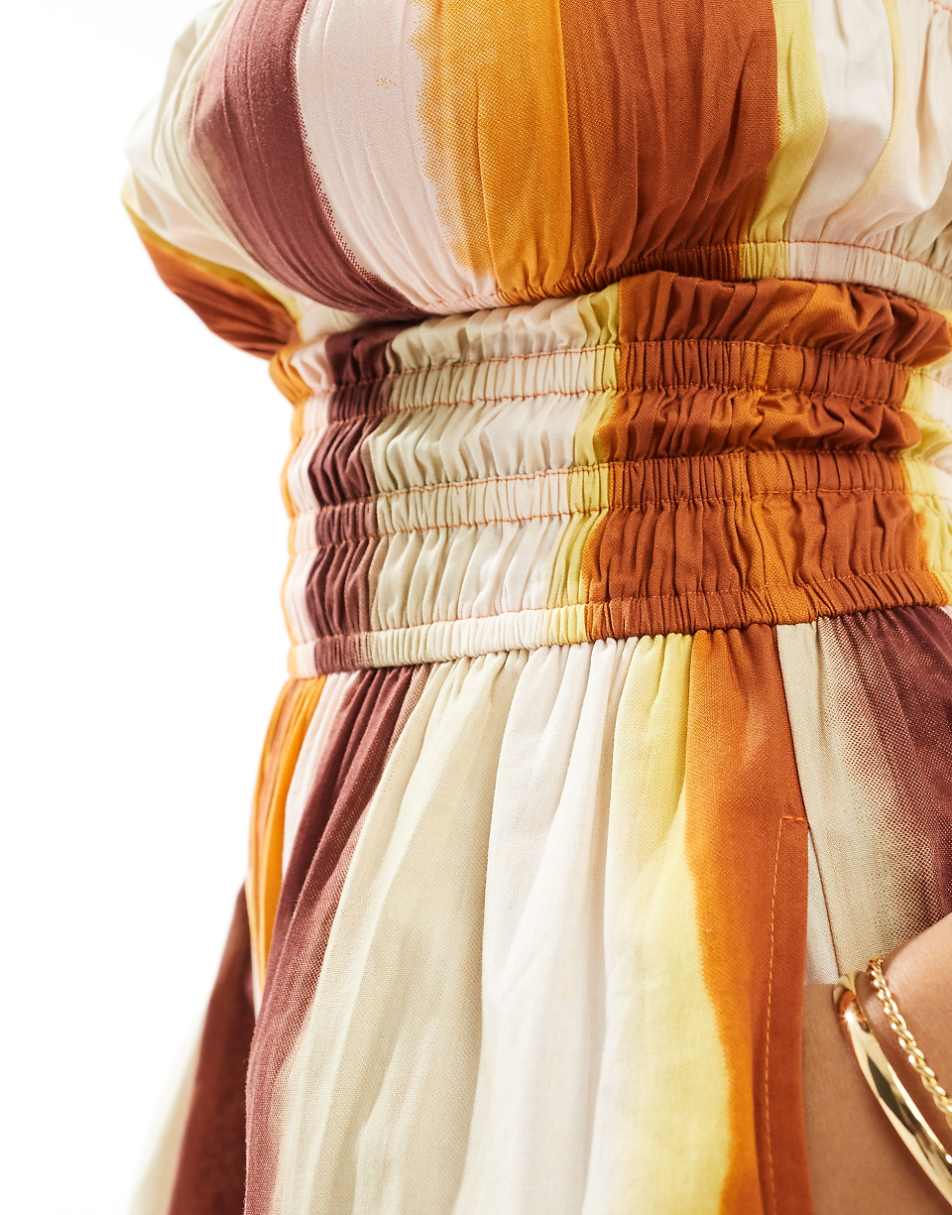 ASOS DESIGN shirred bodice wide leg jumpsuit in chocolate stripe
