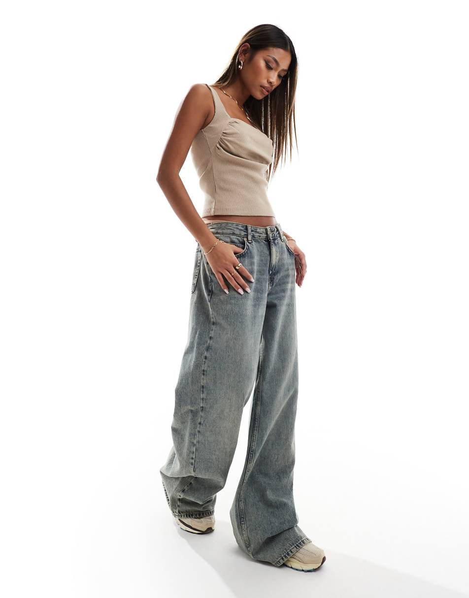 ASOS DESIGN ribbed square neck tank top in camel