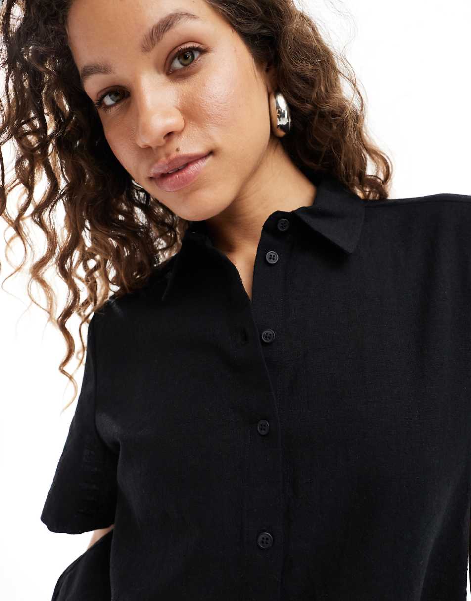 Monki short sleeve linen shirt in black - part of a set