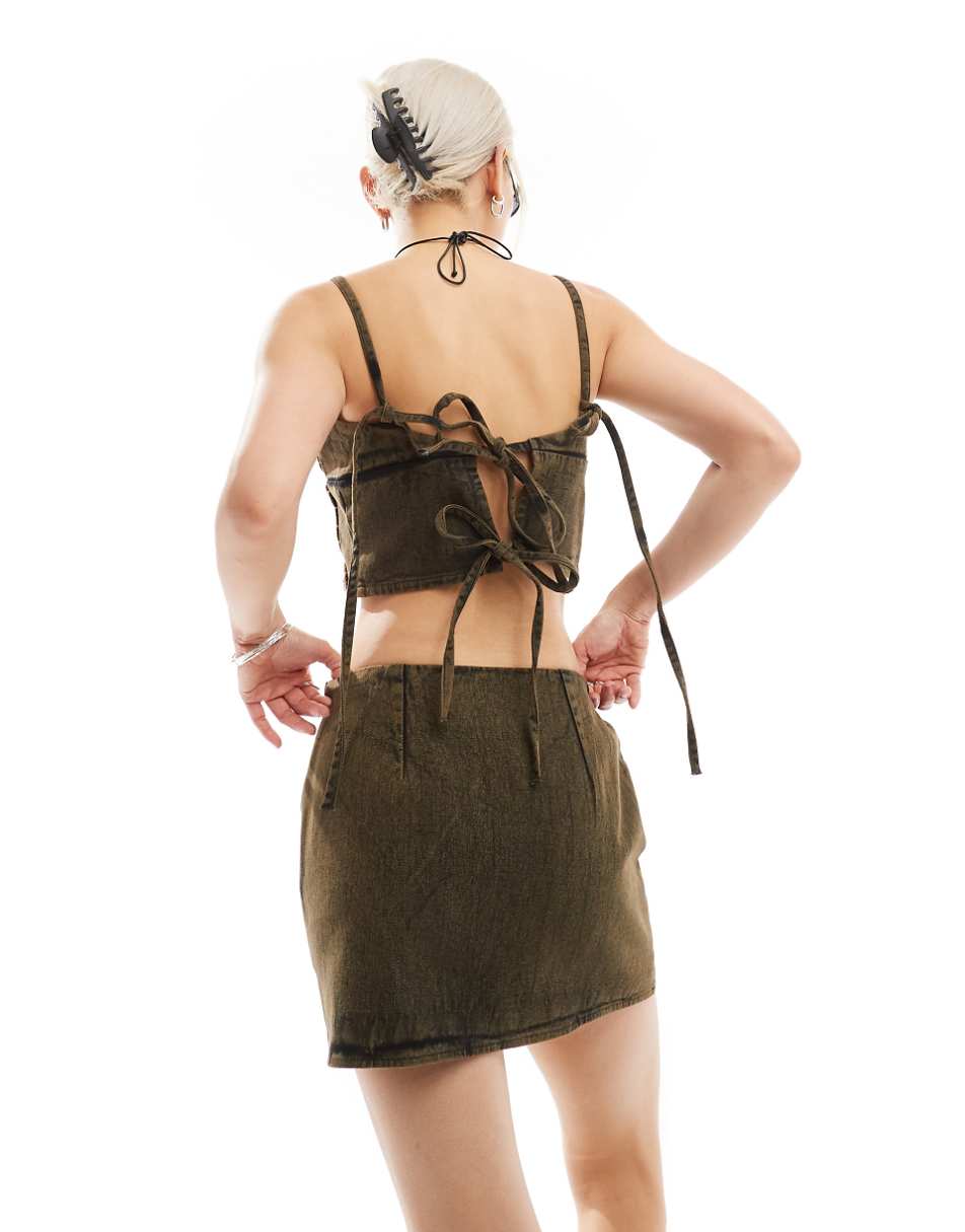 COLLUSION festival micro mini skirt with corded embroidery in chocolate - part of a set