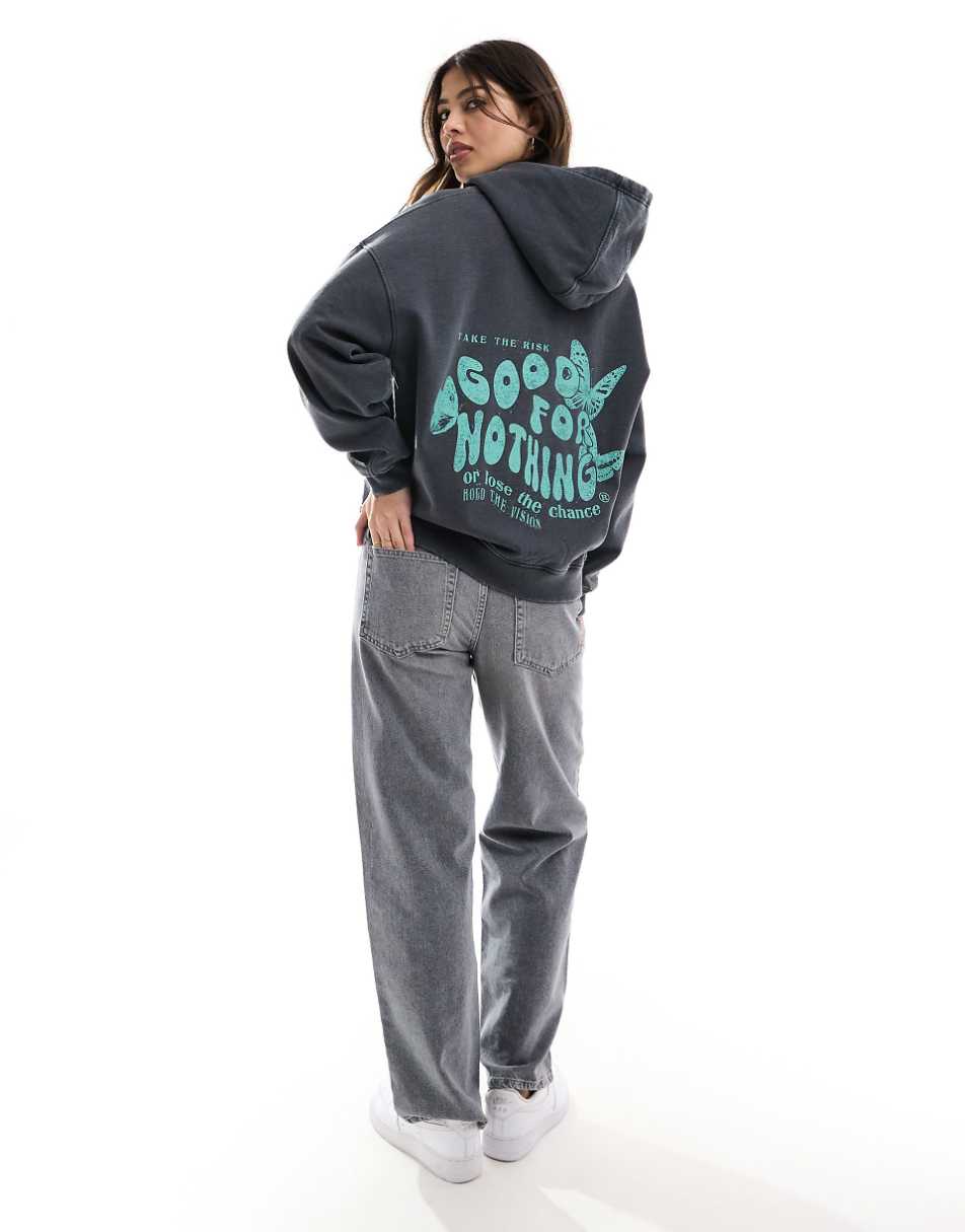 Good For Nothing backprint hoodie in gray