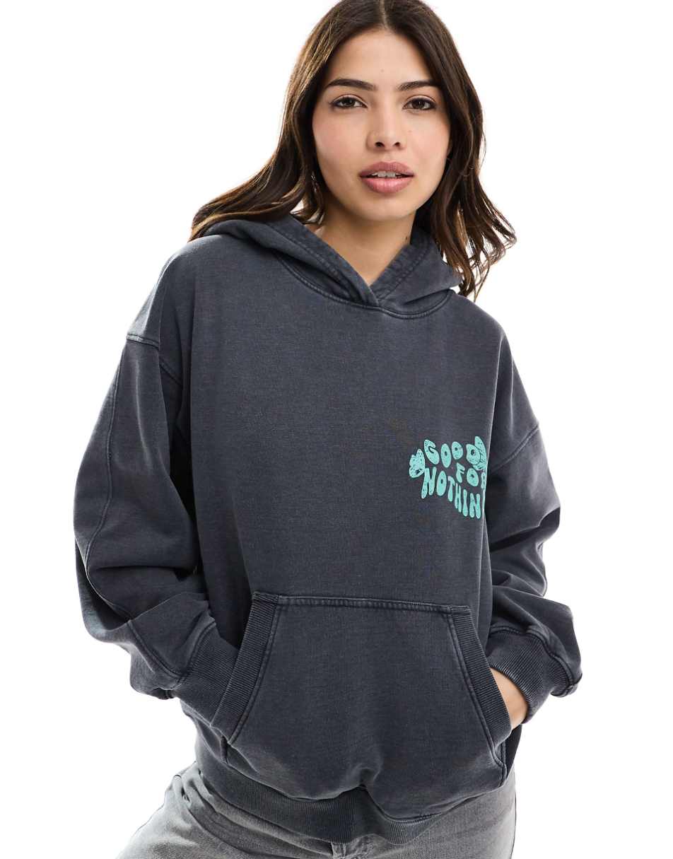 Good For Nothing backprint hoodie in gray