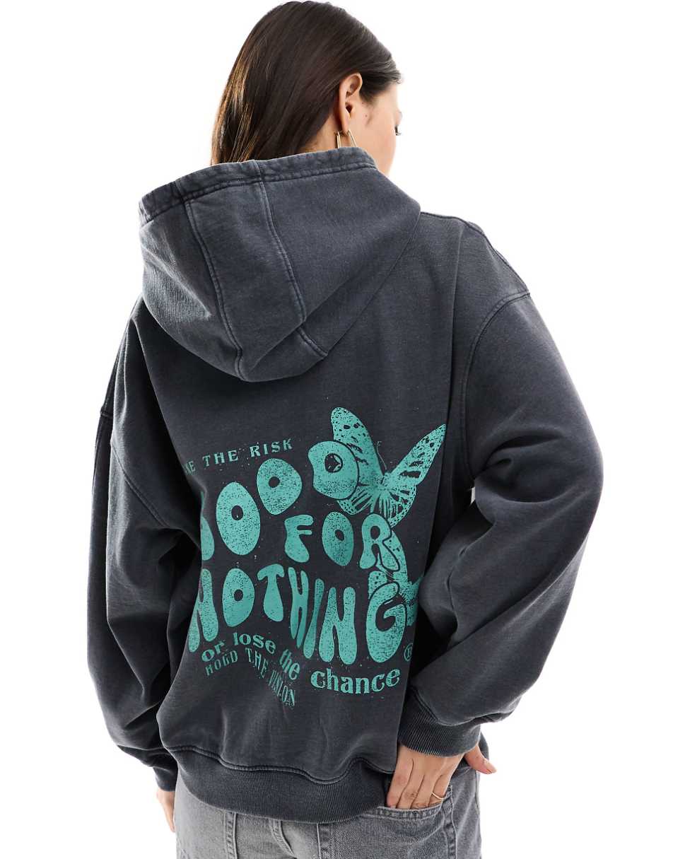 Good For Nothing backprint hoodie in gray