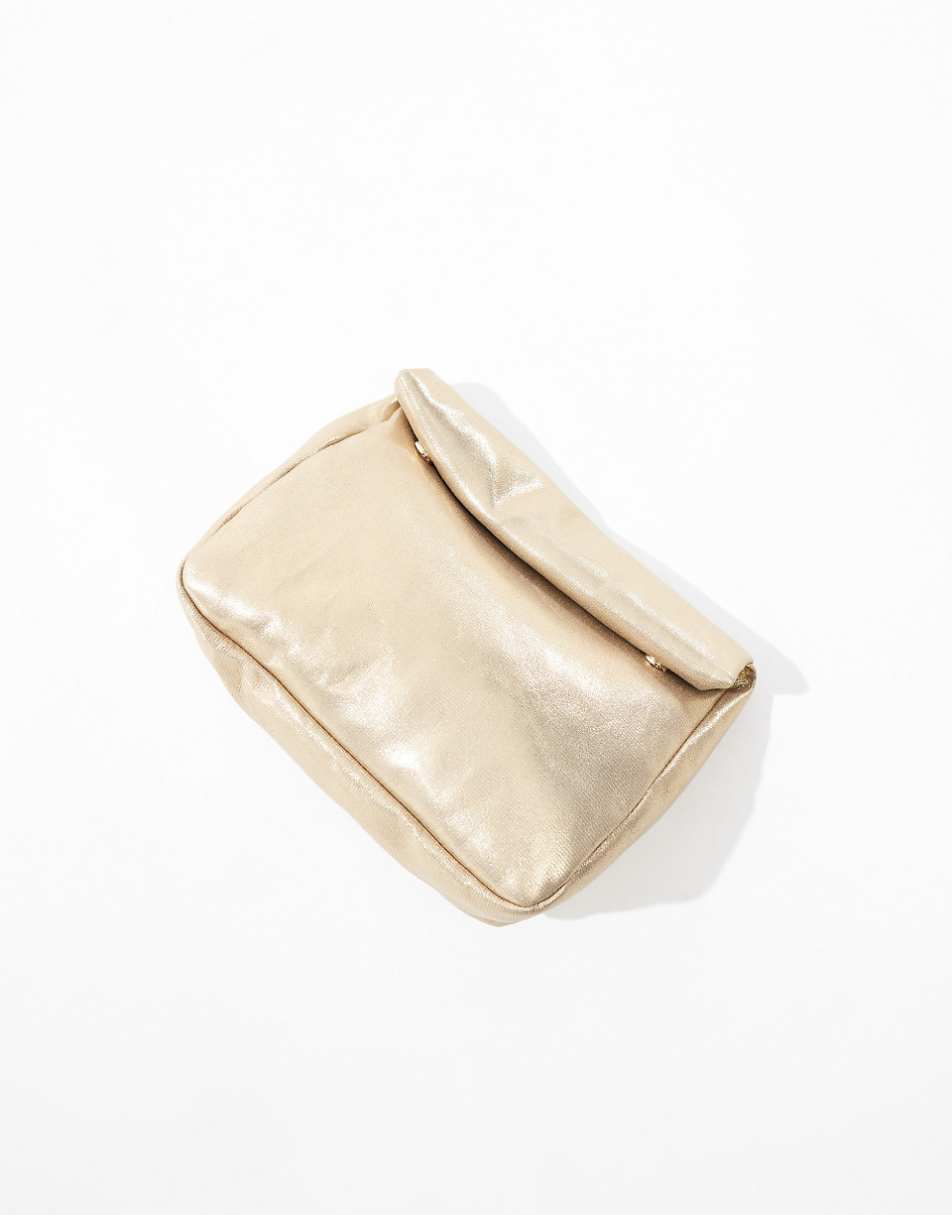 ASOS DESIGN roll top clutch bag in gold