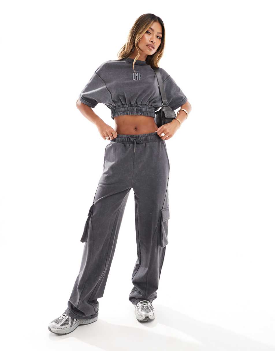 Liquor N Poker high waist baggy fit cargo pants in dark gray