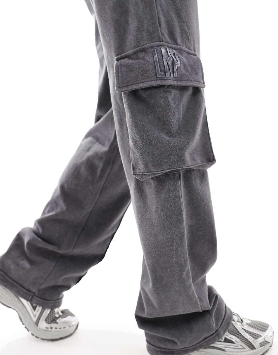 Liquor N Poker high waist baggy fit cargo pants in dark gray