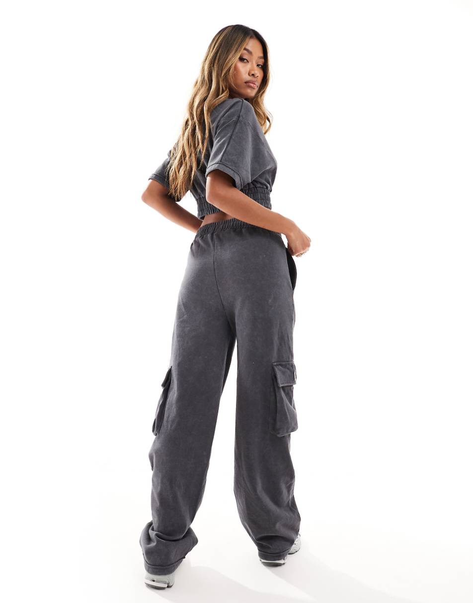 Liquor N Poker high waist baggy fit cargo pants in dark gray