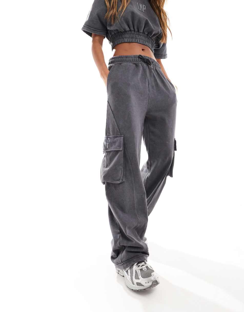Liquor N Poker high waist baggy fit cargo pants in dark gray