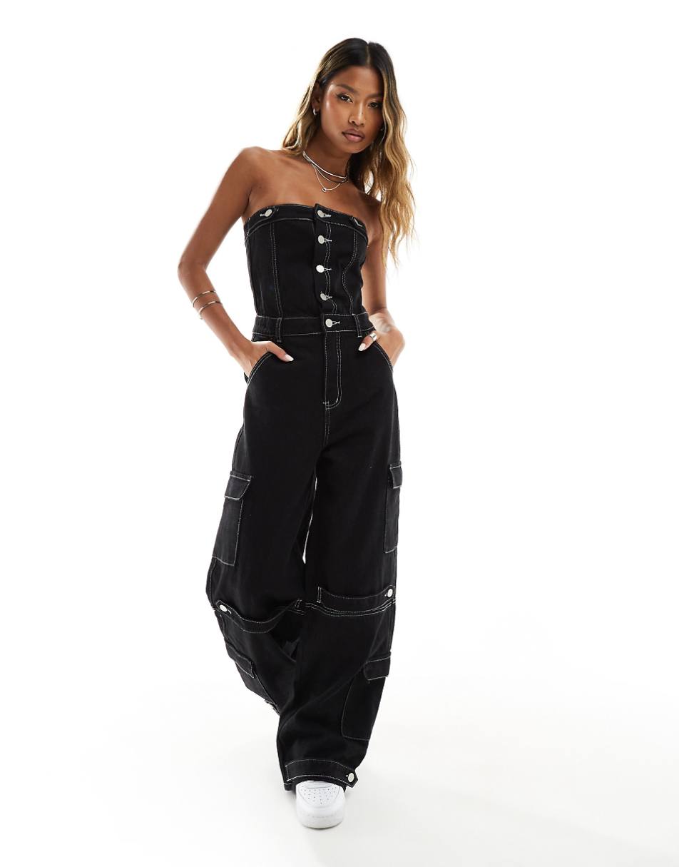 Liquor n Poker denim bandeau jumpsuit
