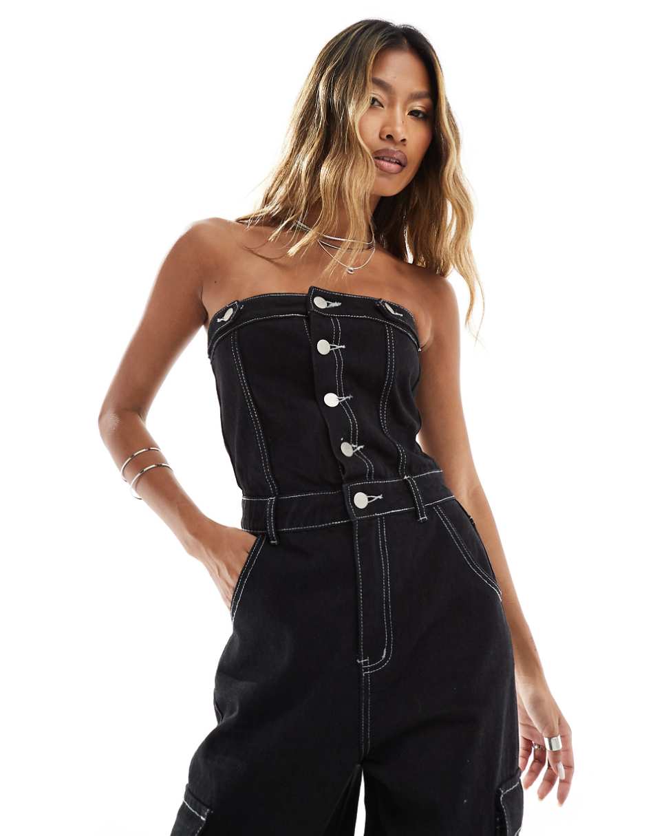Liquor n Poker denim bandeau jumpsuit