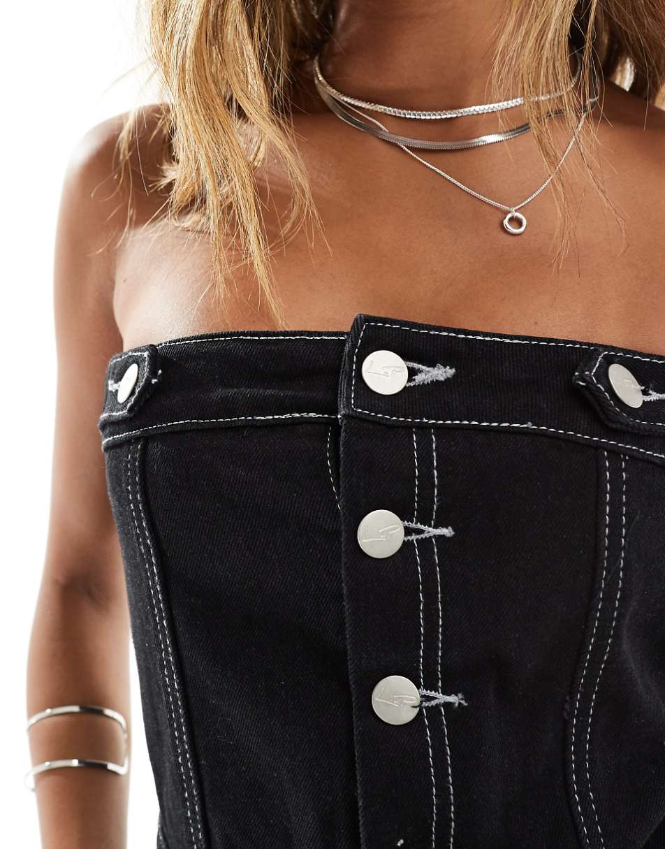 Liquor n Poker denim bandeau jumpsuit