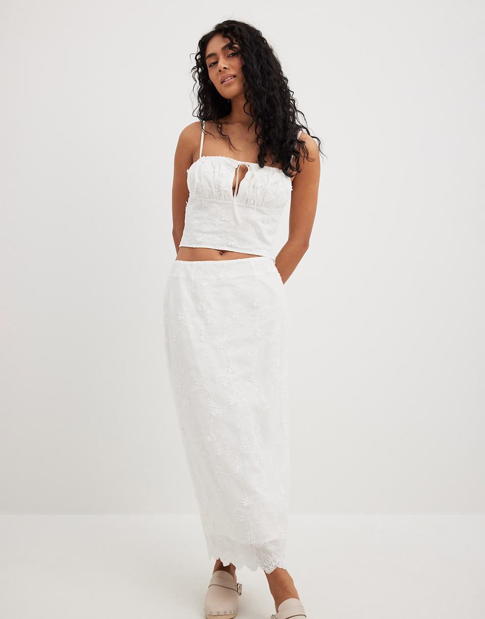 NA-KD anglaise midi skirt in white