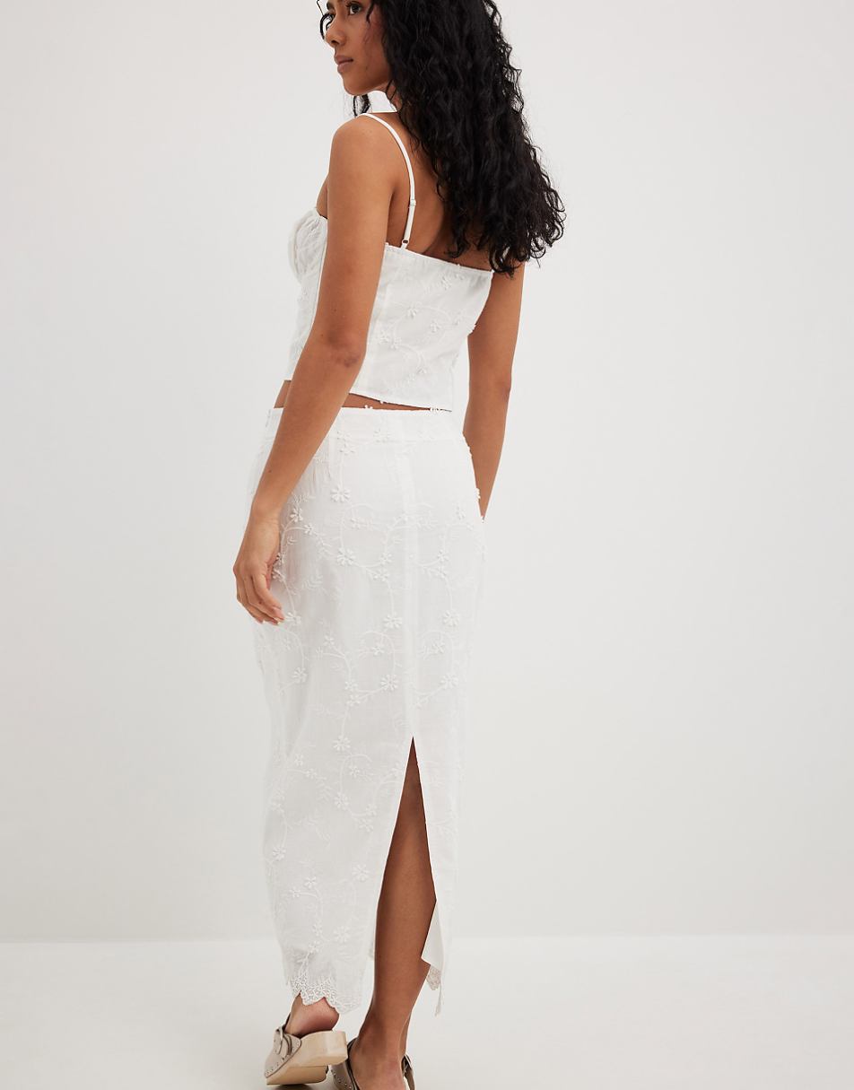 NA-KD anglaise midi skirt in white
