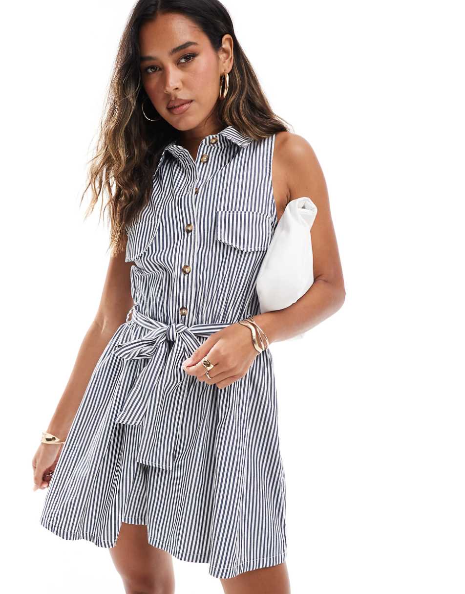 ASOS DESIGN sleeveless vest romper in blue stripe