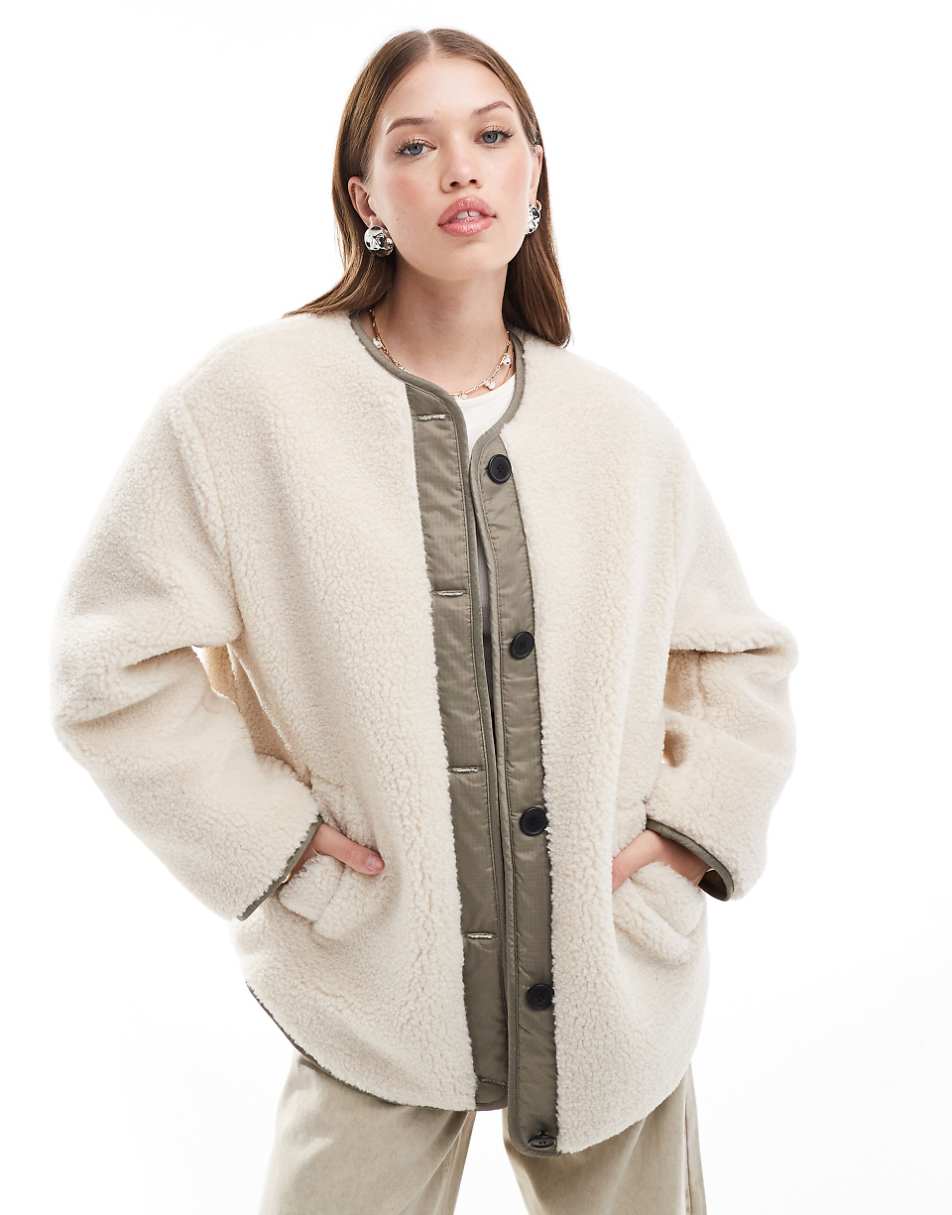 ASOS DESIGN oversized borg jacket in cream