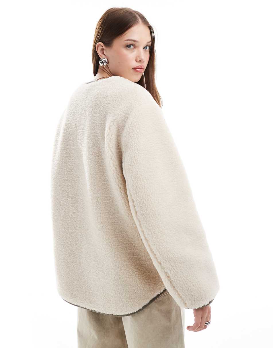ASOS DESIGN oversized borg jacket in cream
