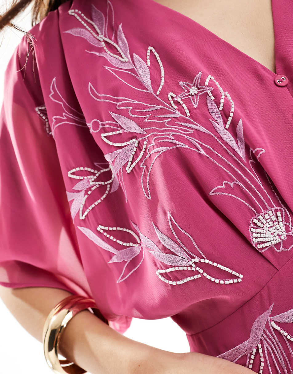 Hope & Ivy premium embellished mini dress with embroidery in pink