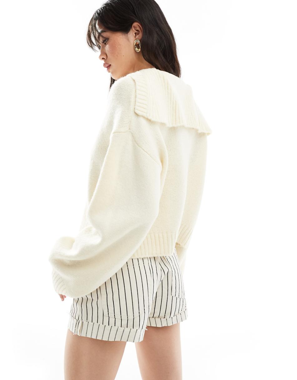 ASOS DESIGN sweater with button collar in cream