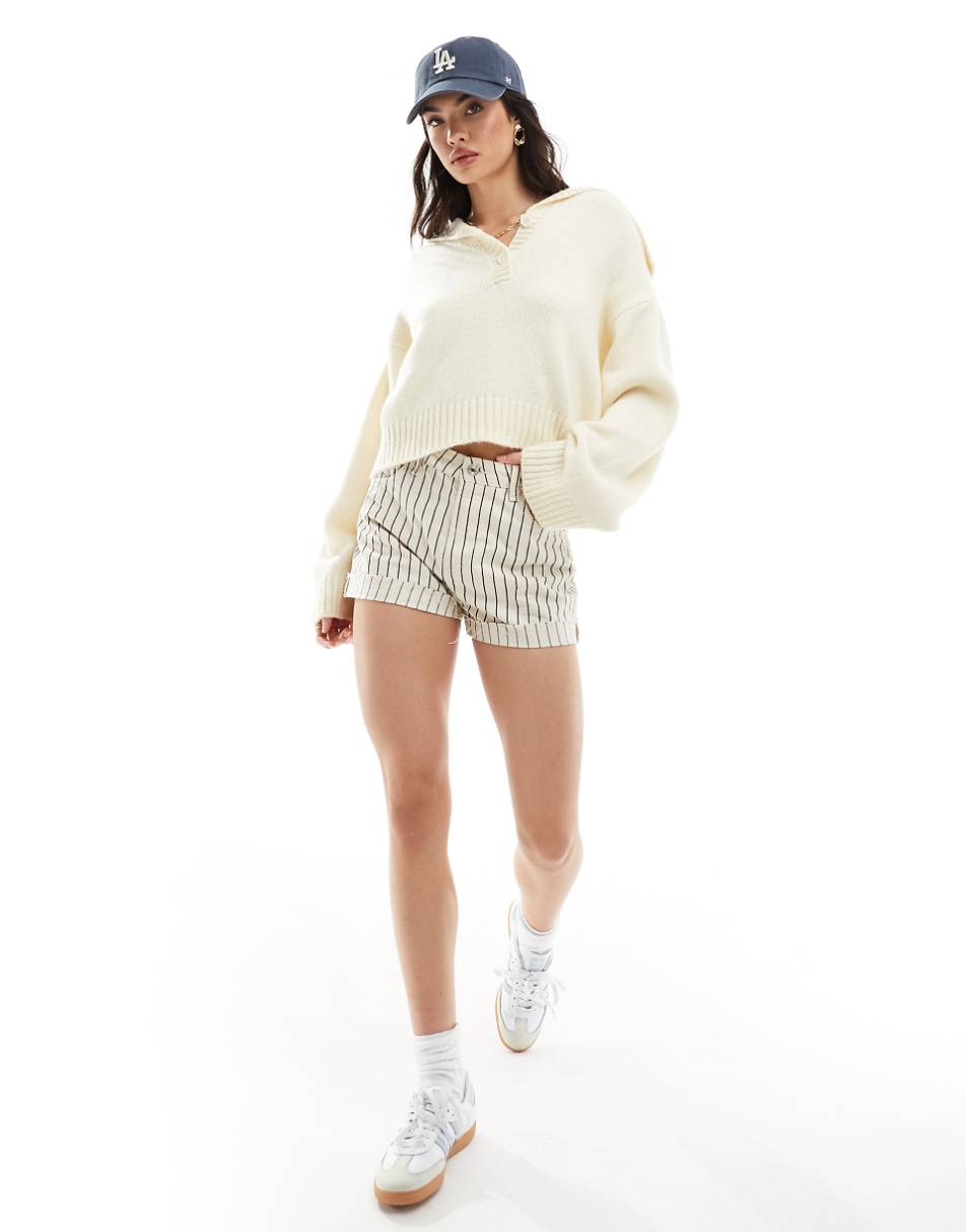 ASOS DESIGN sweater with button collar in cream
