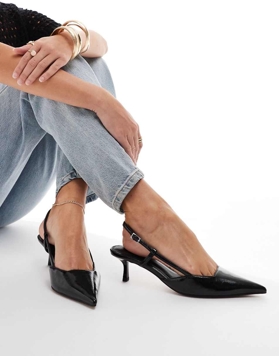ASOS DESIGN Strike slingback kitten heeled shoes in black