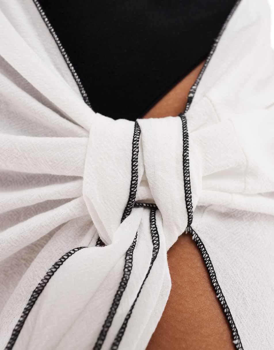 Kaiia linen look contrast trim sarong in white