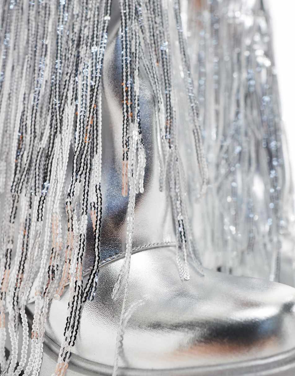 Azalea Wang Cyndra tassel chunky boots in silver