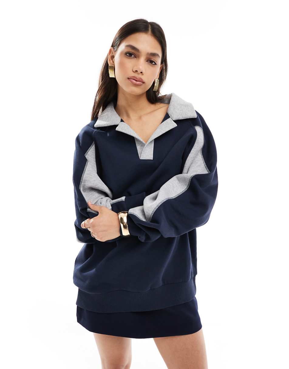 ASOS DESIGN rugby sweatshirt in navy and gray mix