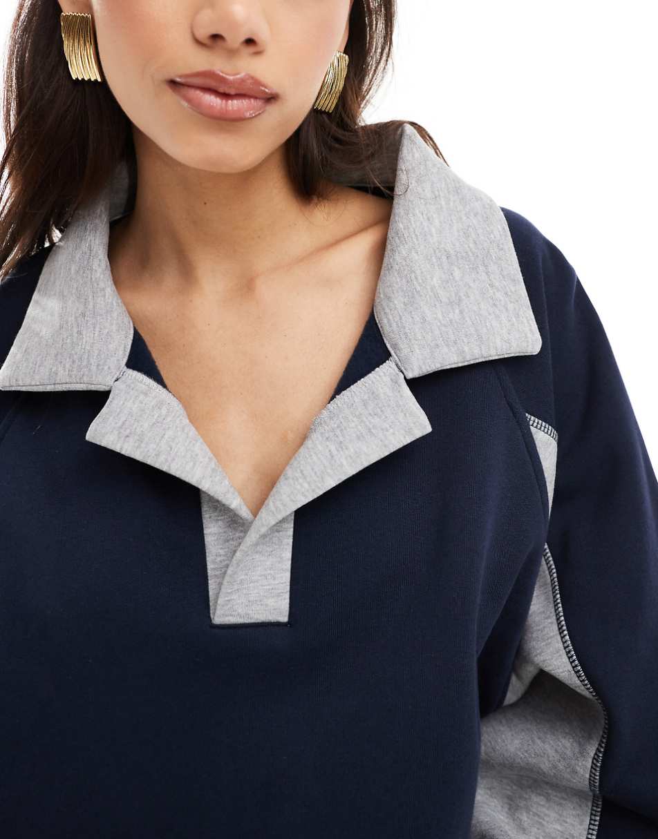 ASOS DESIGN rugby sweatshirt in navy and gray mix