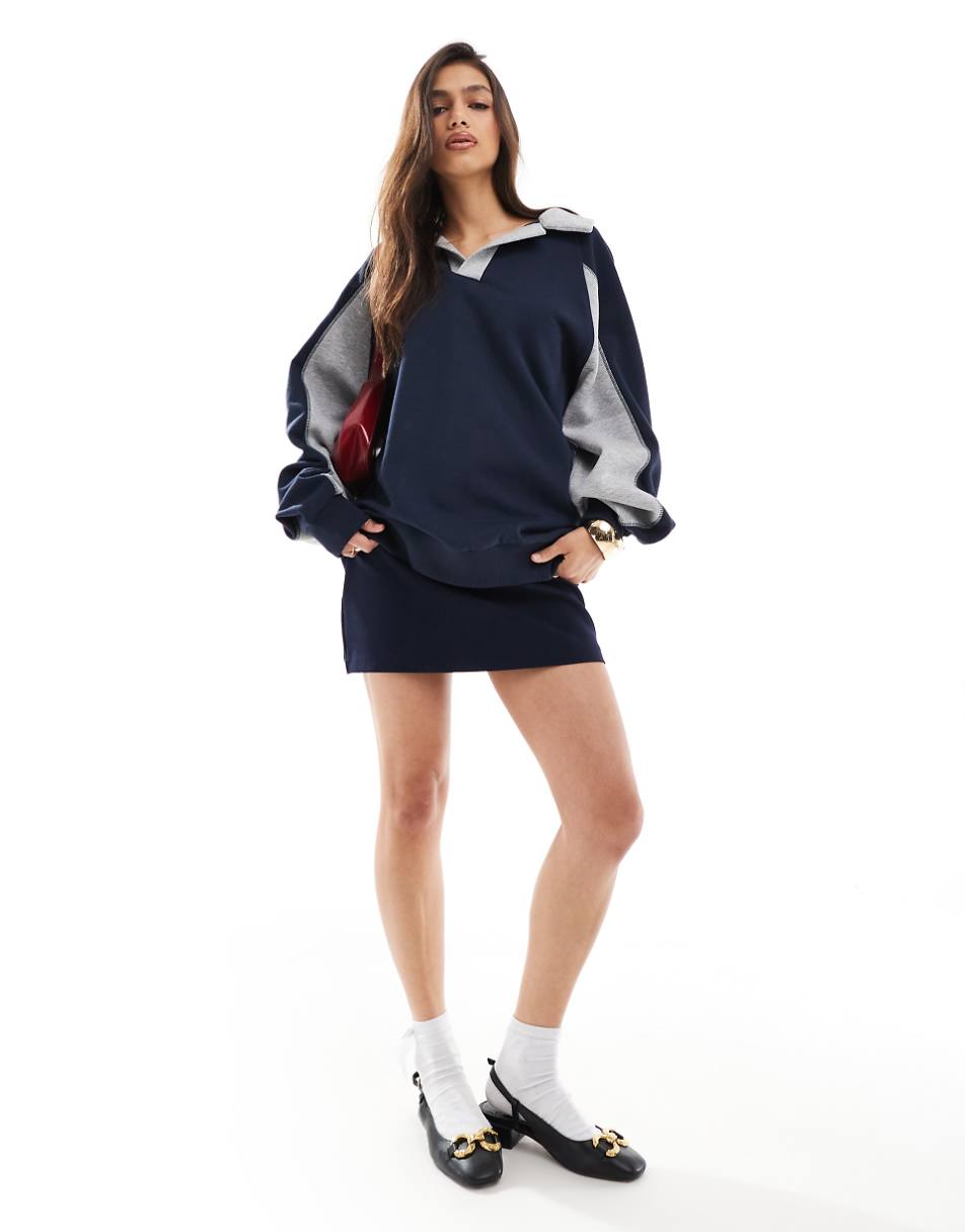 ASOS DESIGN rugby sweatshirt in navy and gray mix
