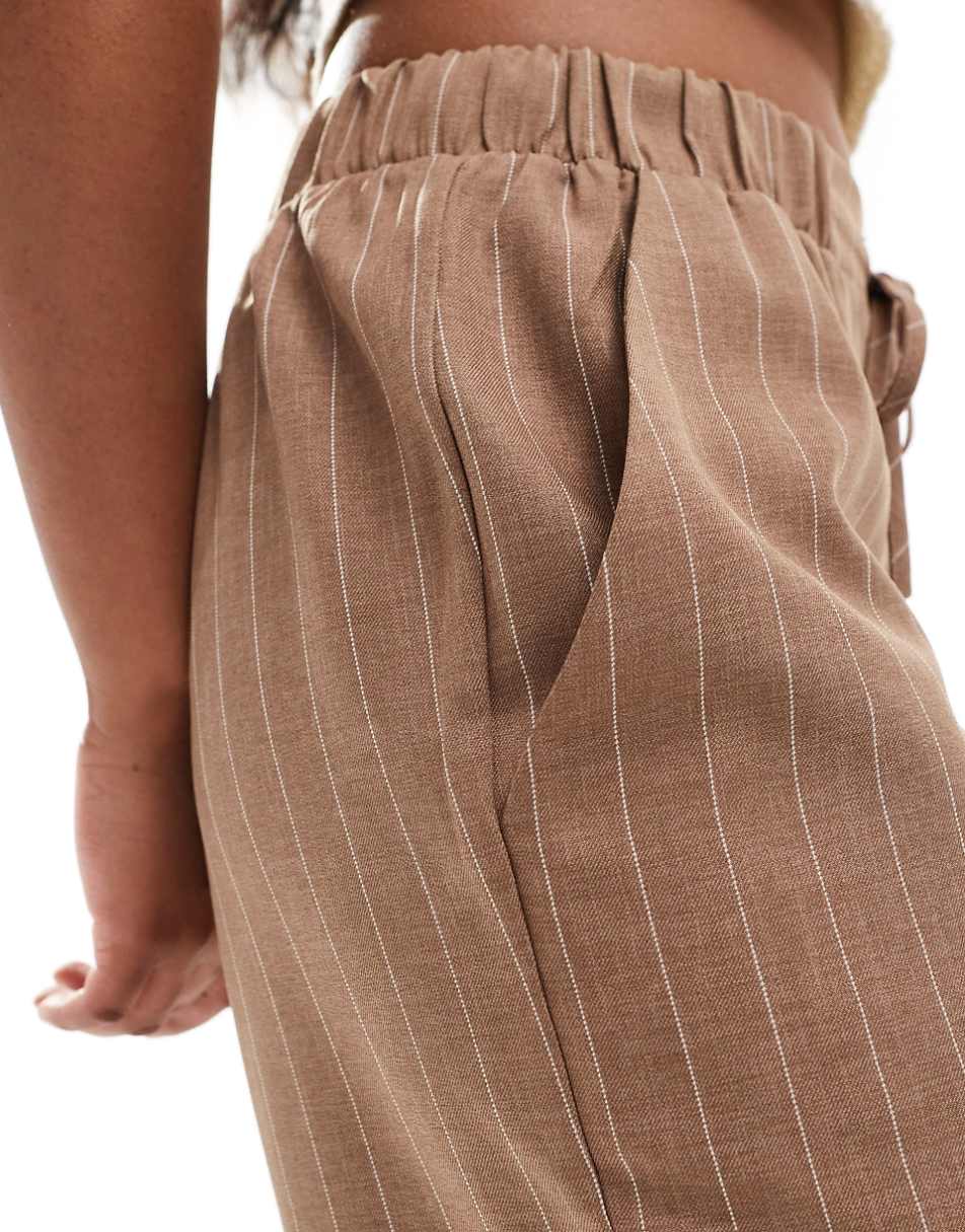 ASOS DESIGN tailored pull on pants in brown stripe